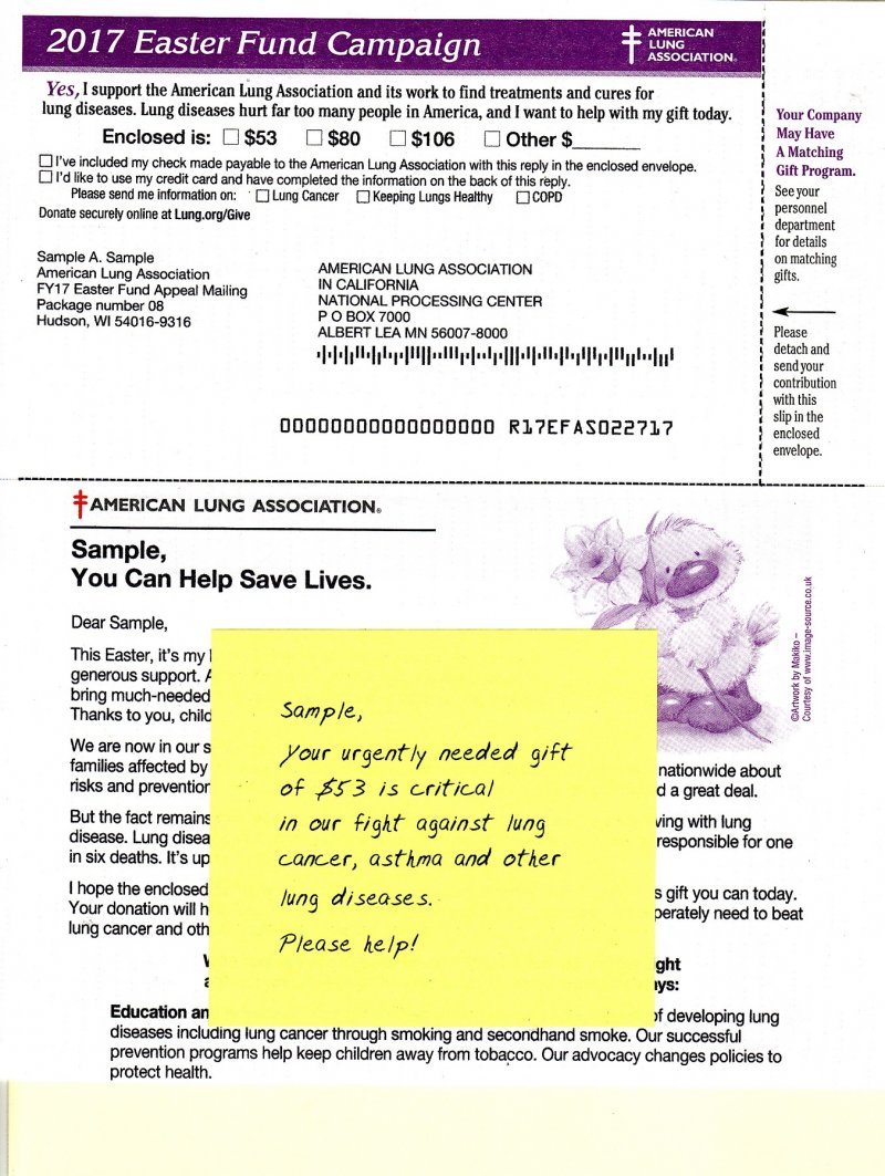 2017 ALA Spring Seal Easter Fund Campaign Letter