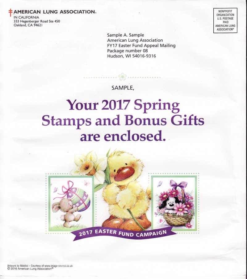 117-ST2.3pac, 2017 ALA Test Design U.S. Spring Charity Seal Easter Fund Packet
