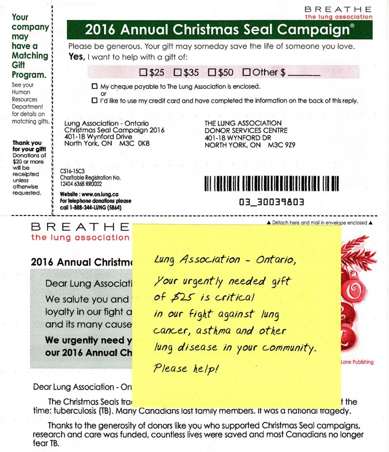 2016 Sample ALA Annual Christmas Seal Campaign Letter