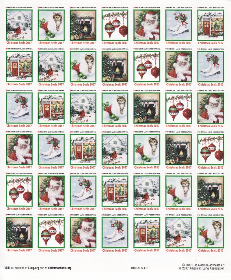 117-1x1, 2017 ALA National Design U.S. Christmas Seals Sheet, R18-CSCS-4-01
