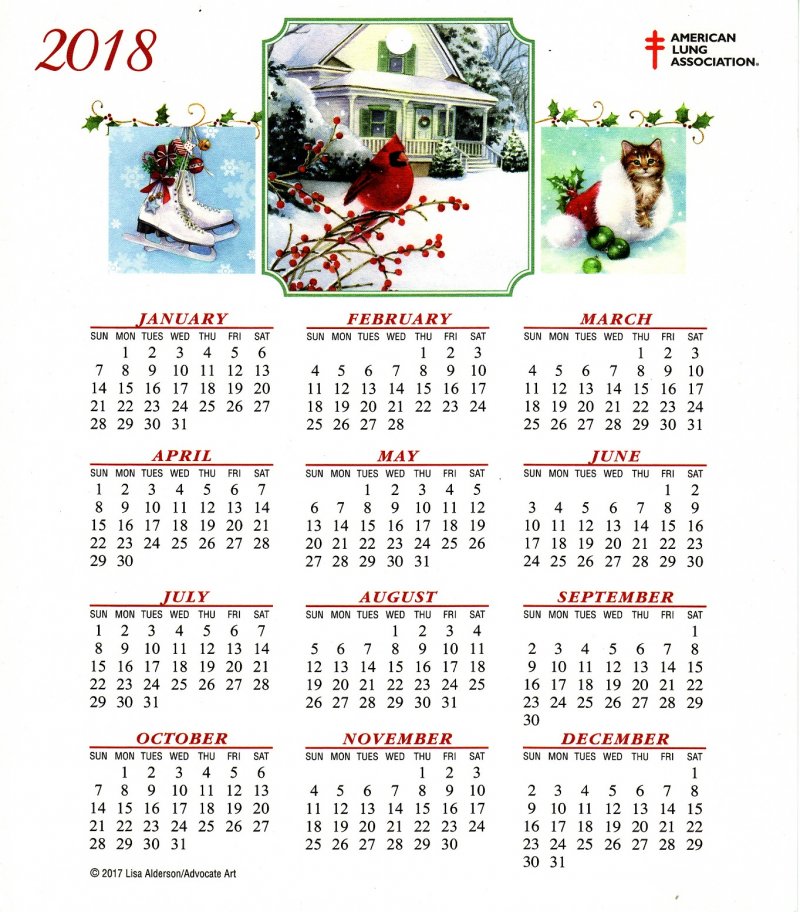 CL117-1, 2018 U.S. Christmas Seals Themed Calendar, R18-Cal-01