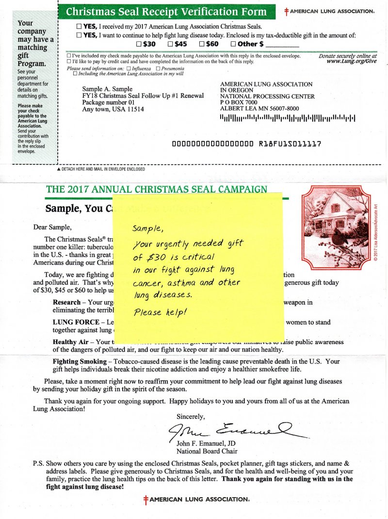  RCL17-1.1, 2017 U.S National Christmas Seal Renewal Campaign Letter 