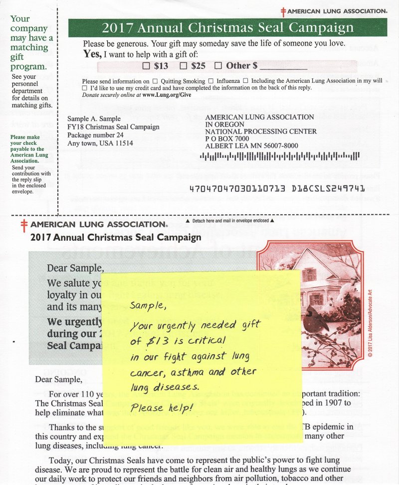 ACL117, 2017 Sample ALA Annual Christmas Seal Campaign Letter