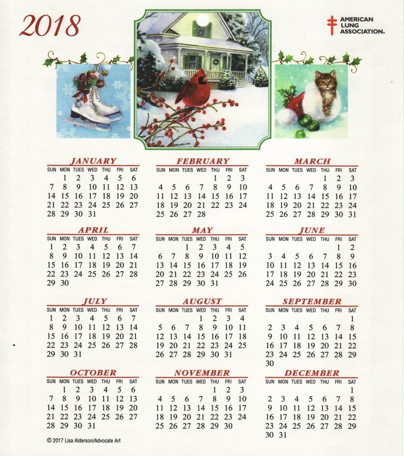 CL117-1, 2018 ALA Christmas Seals Themed Calendar, R18-Cal-01