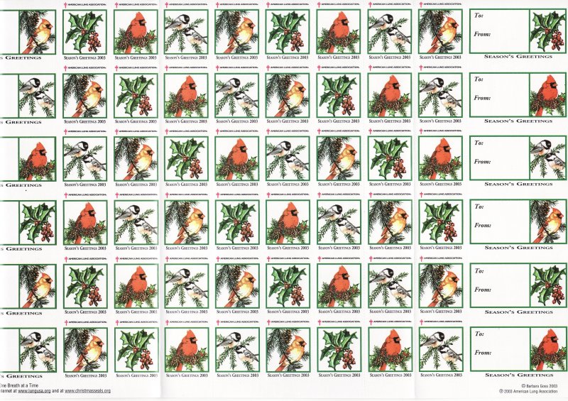 2003-1x, 2003 U.S. National Christmas Seals Sheet, right side of sheet showing gift tags in 10th column