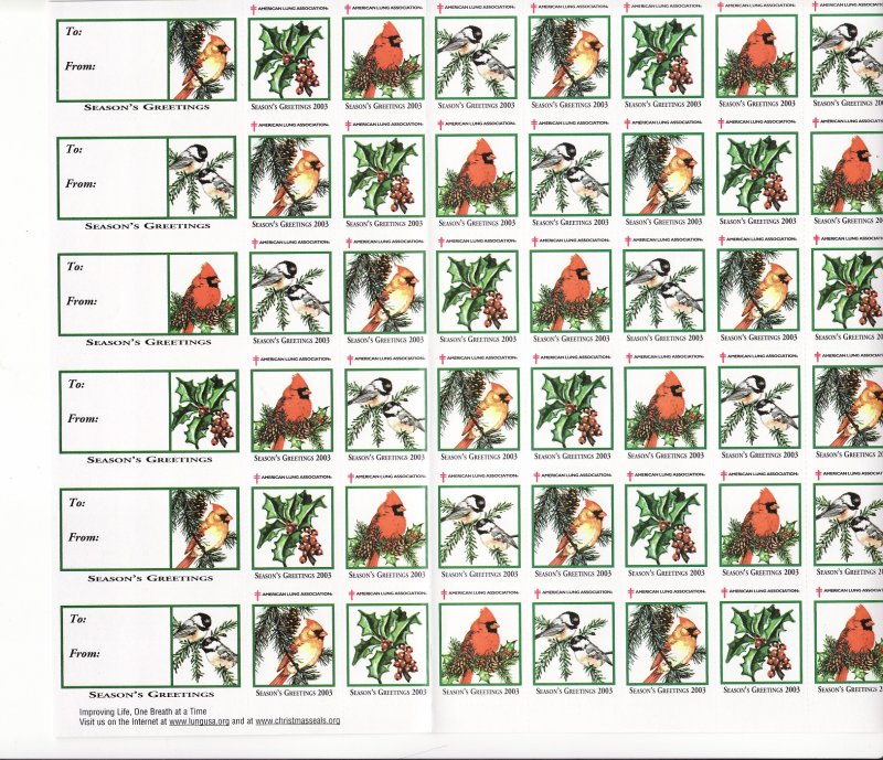 2003-1x, 2003 U.S. National Christmas Seals Sheet, left side of sheet showing gift tags in 1st column