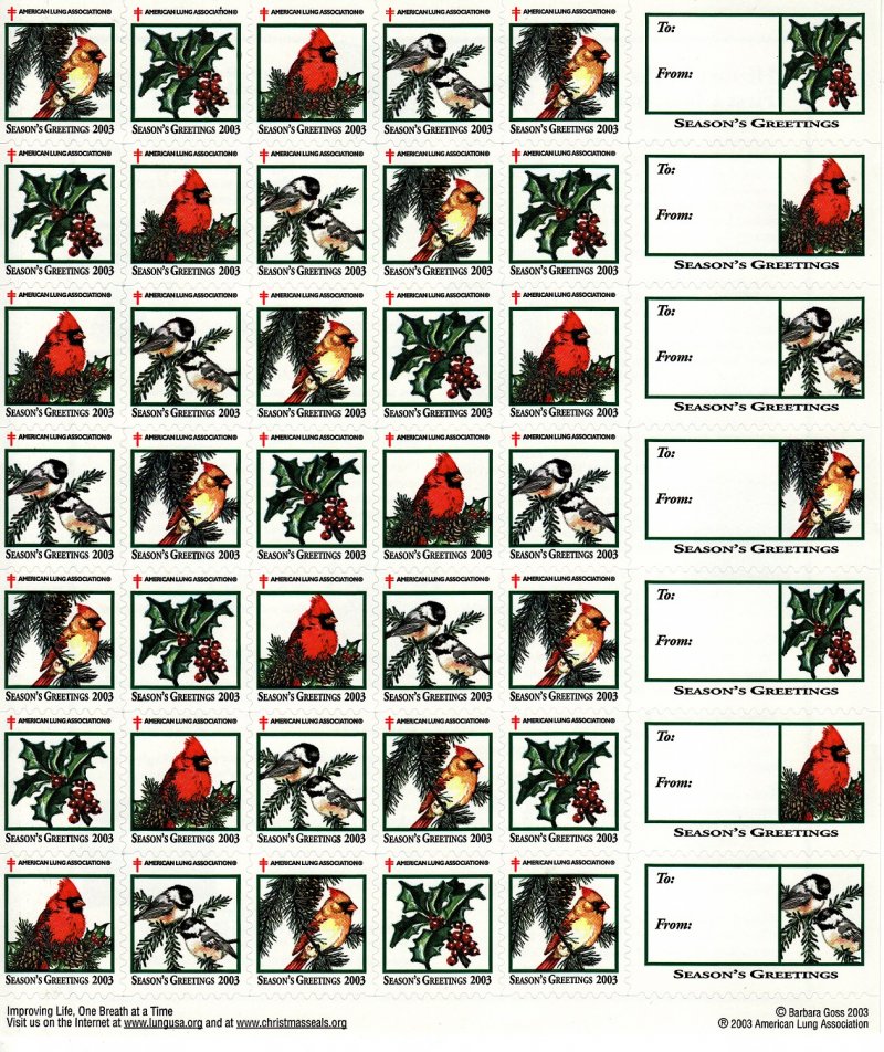 2003-2x, U.S. National Christmas Seals Sheet, reverse of sheet, reverse of sheet.