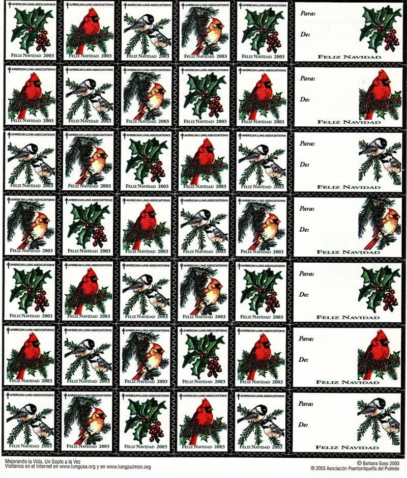 2003-4.3x, 2003 Spanish U.S. National Christmas Seals Sheet