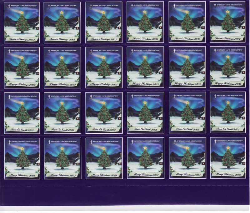2003-T1x, 2003 U.S. Christmas Seals Test Designs Sheet, bottom  half of 24 seals