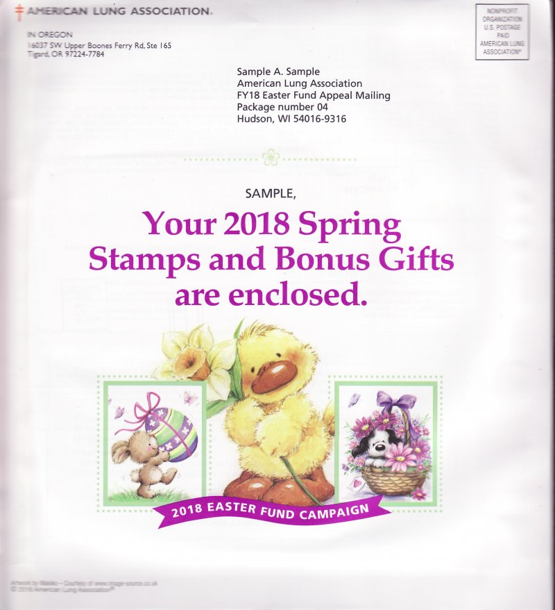  118-S1.1pac, 2018 ALA National Design US Spring Charity Seal Easter Fund Packet