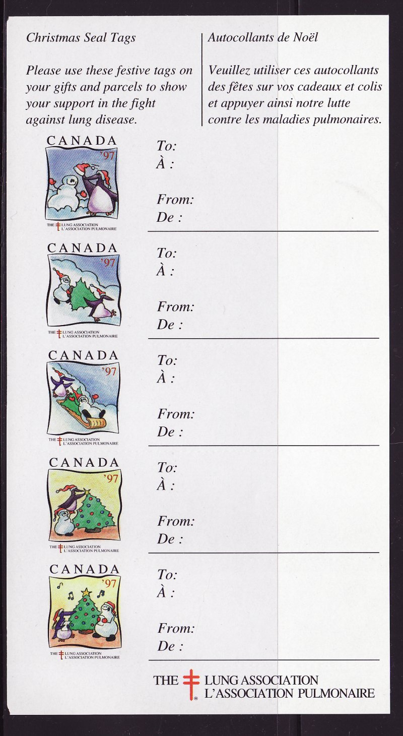 Canada 82Ut, 1997 CLA Canada Christmas Charity Seals Gift Tags