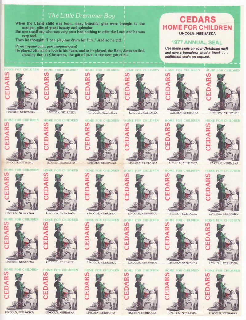Cedars 10-440.27x, 1977 Cedars Home for Children Charity Seals Sheet 