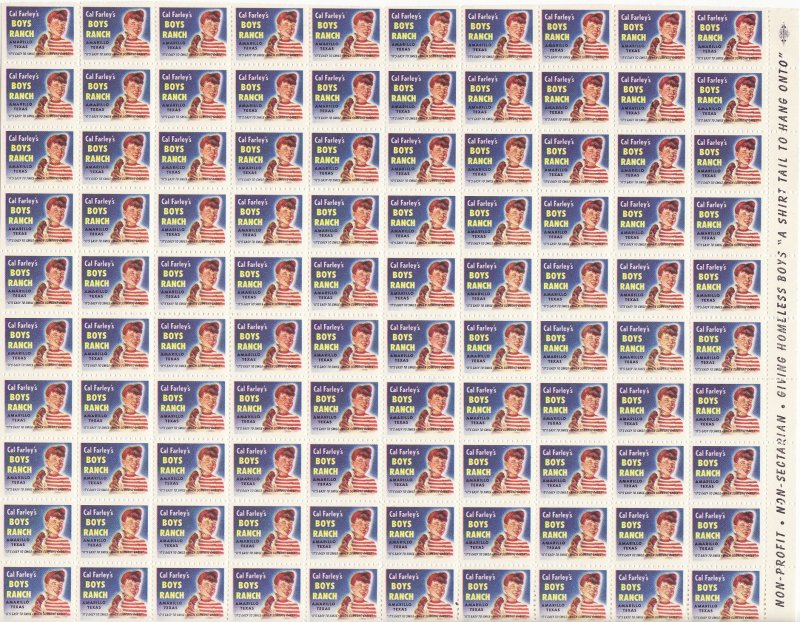 Cal Farley 10-640.05x, 1957 Cal Farley Boys Ranch Charity Seals Sheet