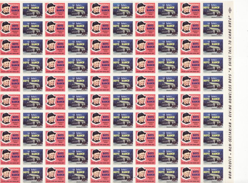 Cal Farley 10-640.06x, 1958 Cal Farley Boys Ranch Charity Seals Sheet