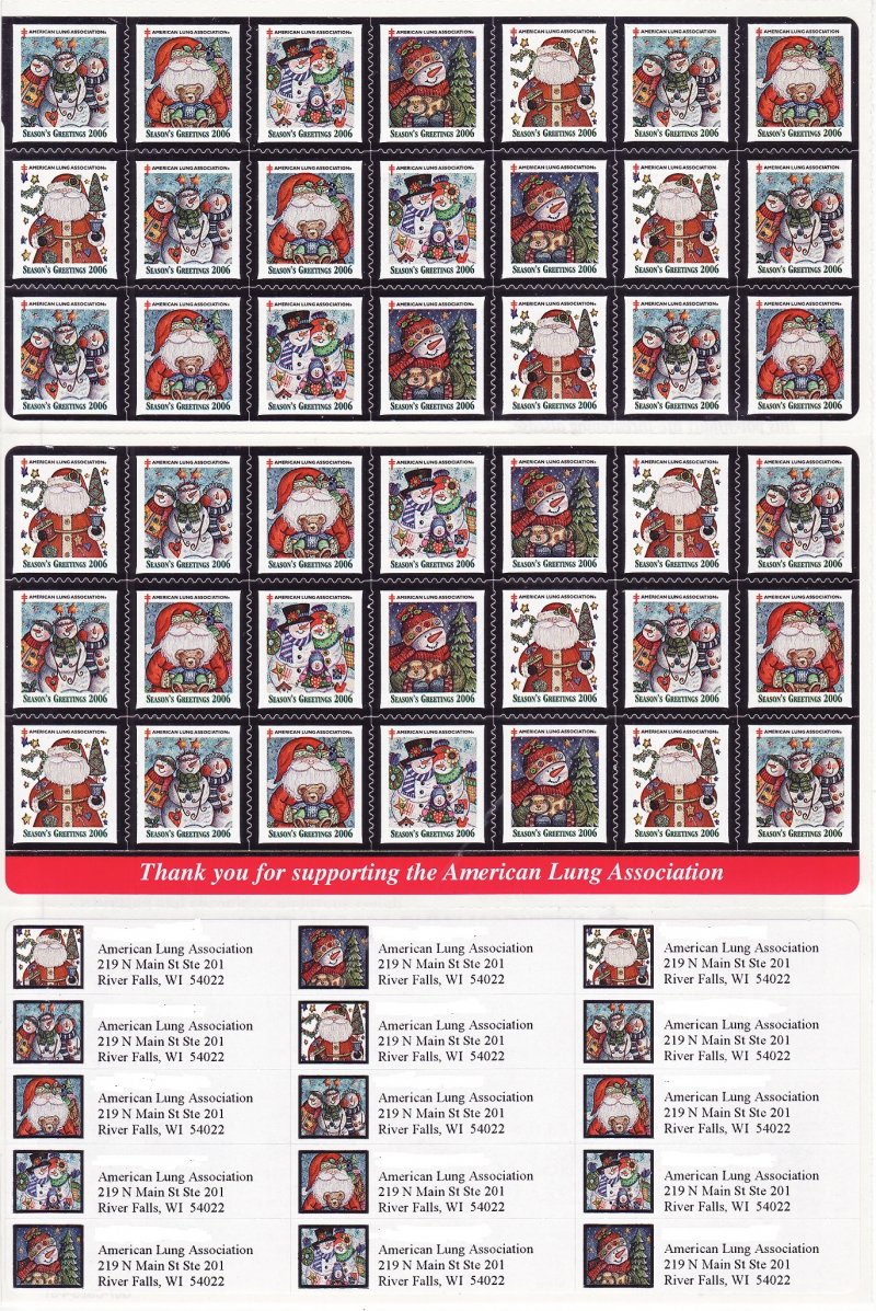  2006-1x4B, 2006 U.S. National Christmas Seals Sheet & Address Labels