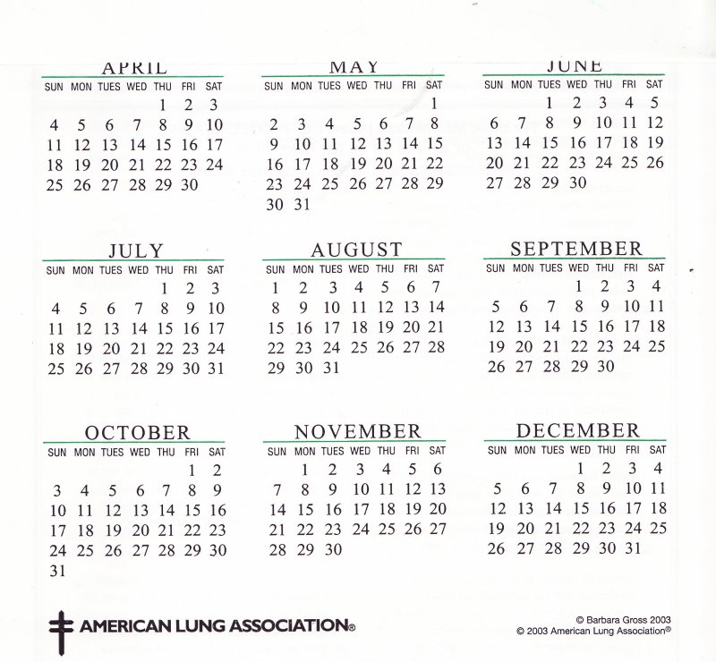 CL103-1x1, 2003-2004 ALA U.S. Christmas Seals Themed Calendar, bottom half