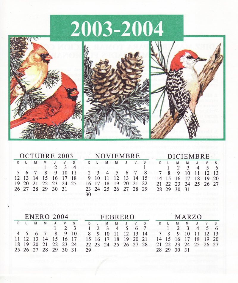CL103-1.3, 2003-2004 ALA U.S. Christmas Seals Themed Calendar, Spanish Text, top half