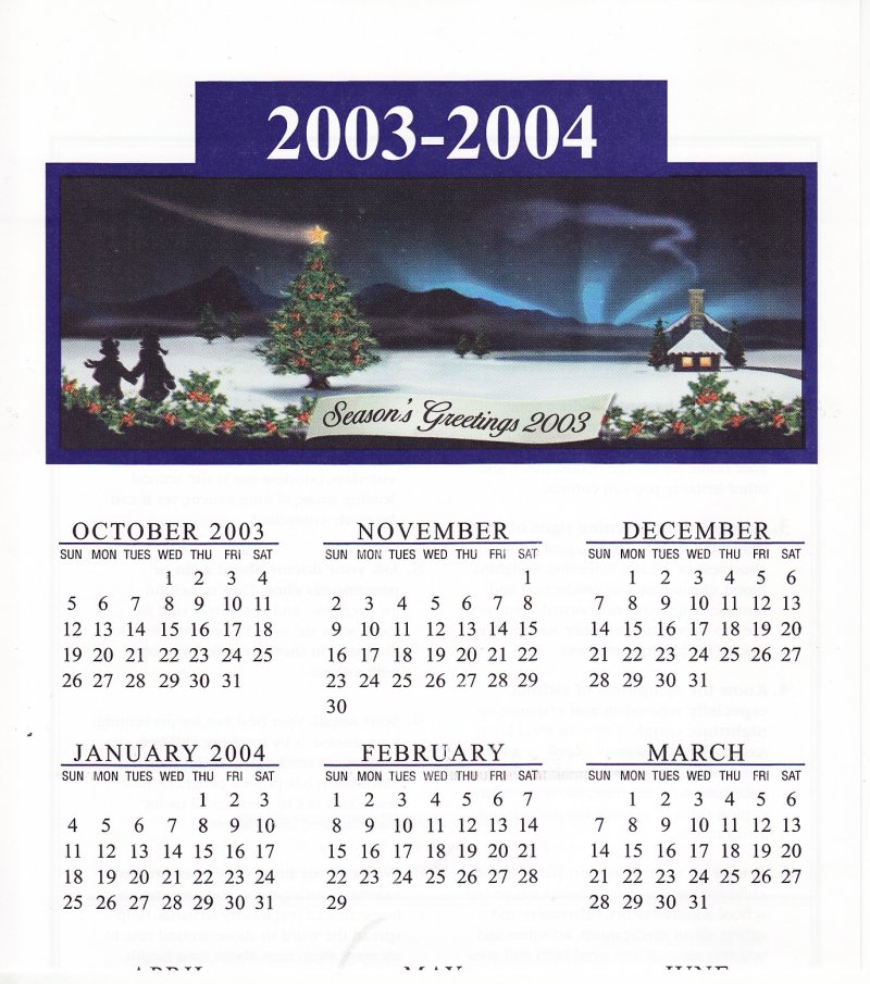  CL103-T1x1, 2003-2004 ALA U.S. Christmas Seals Themed Calendar 