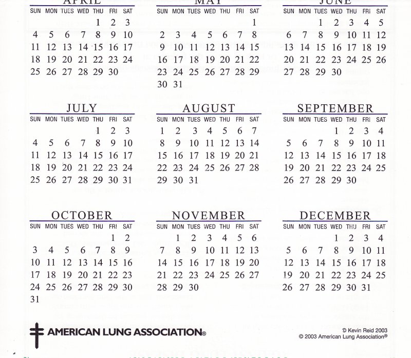 CL103-T1x1, 2003-2004 ALA U.S. Christmas Seals Themed Calendar, bottom half