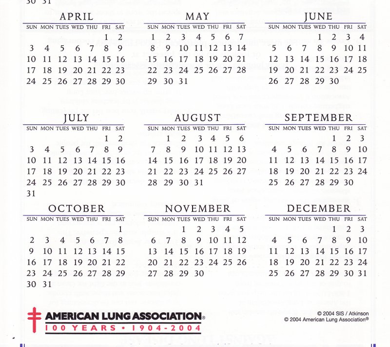 CL104-1x1, 2004-2005 ALA U.S. Christmas Seals Themed Calendar, bottom half