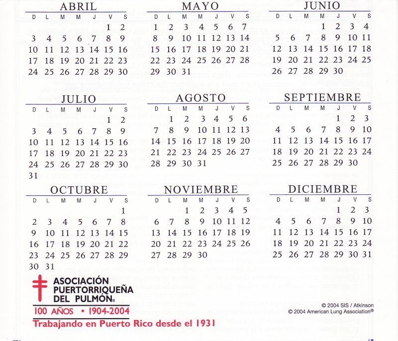 CL104-1.2, 2004-2005 ALA U.S. Christmas Seals Themed Calendar, Spanish Text, bottom half