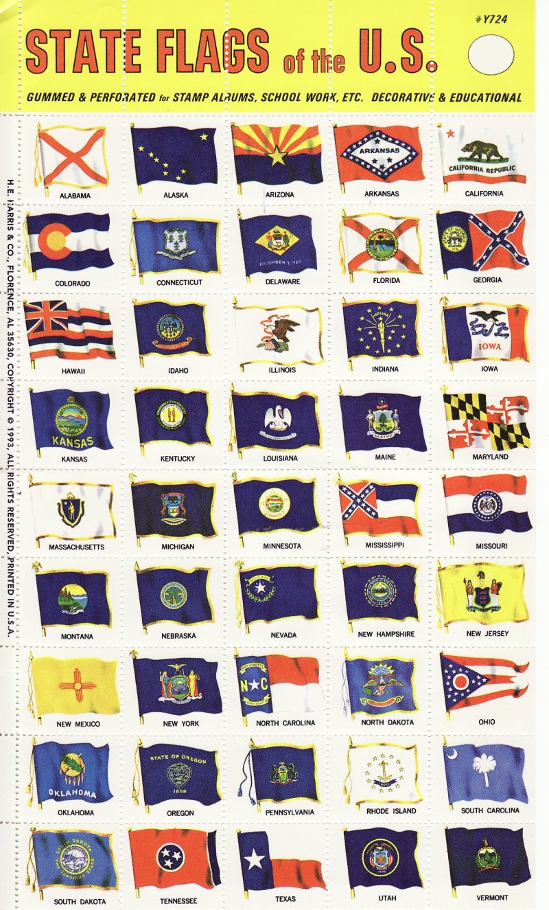 Sheet of 50 U.S. State Flags Stamps