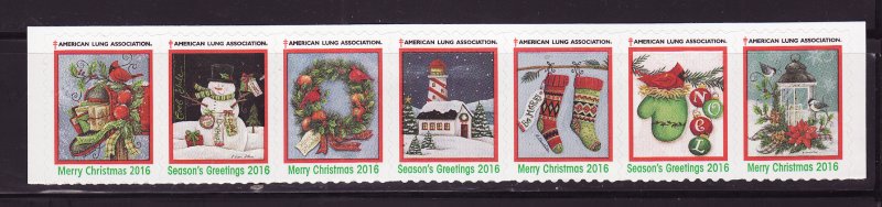 116-1, 2016 U.S. Christmas Seals, As Required Strip of 7 Designs