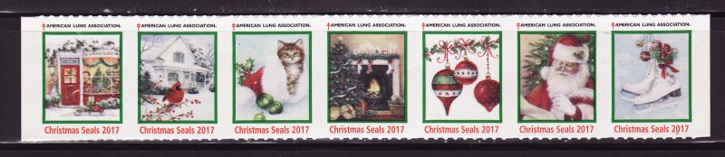 117-1, WX375, 2017 U.S. Christmas Seals, As Required Strip of 7 Designs