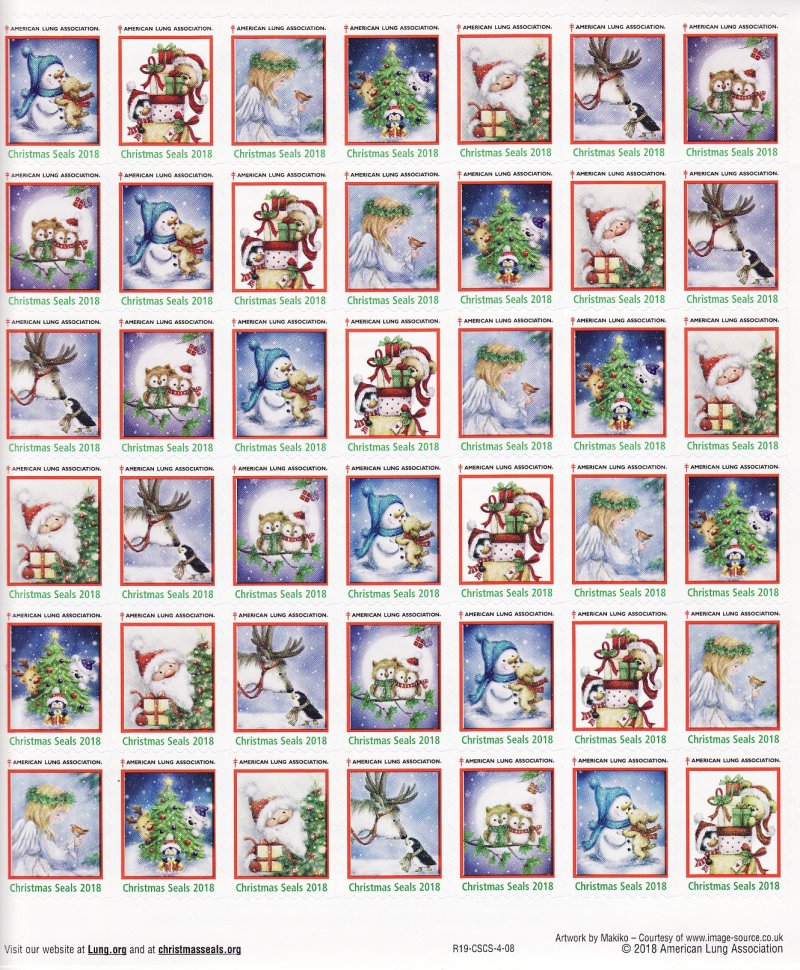 118-T1x, 2018 ALA Test Design U.S. Christmas Seals Sheet, R19-CSCS-4-08