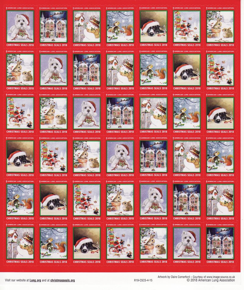 118-T3x, 2018 ALA Test Design U.S. Christmas Seals Sheet, R19-CSCS-4-15
