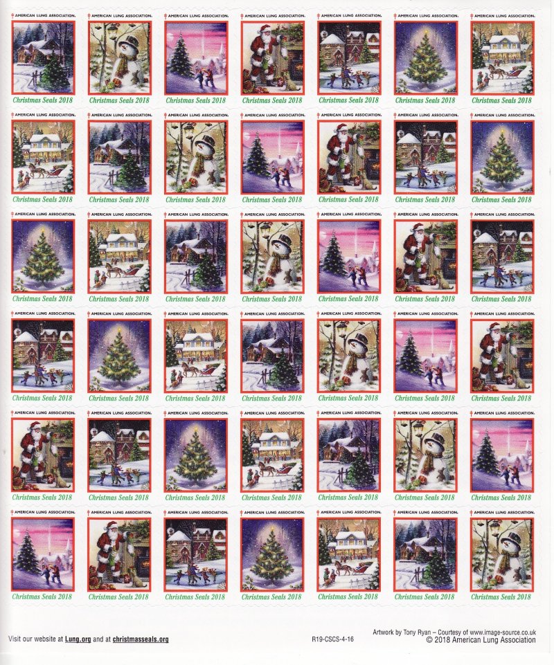 118-T4x, 2018 ALA Test Design U.S. Christmas Seals Sheet, R19-CSCS-4-16