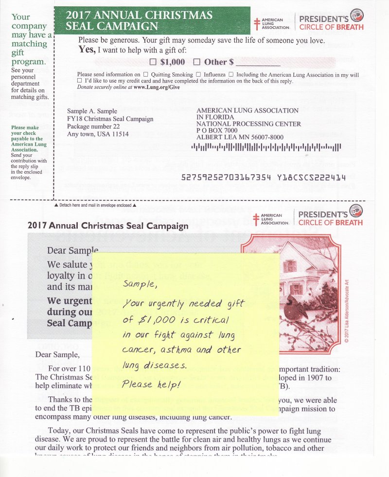 2017 Sample ALA Annual Christmas Seal Campaign Letter