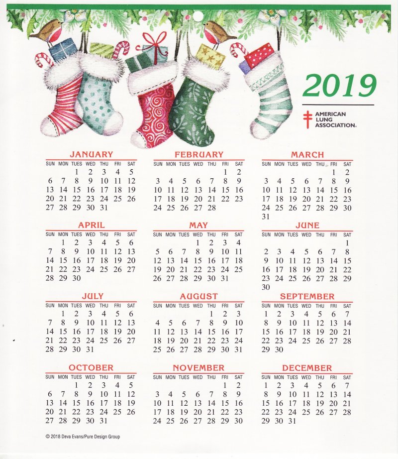 CL118-1, ALA 2019 U.S. Christmas Seals Themed Calendar, FY19-Cal-01