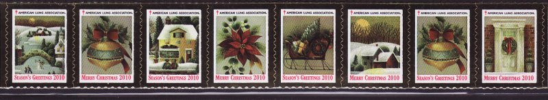 110-T3, 2010 U.S. Christmas Seal Test Design As Required Strip of 8 Designs