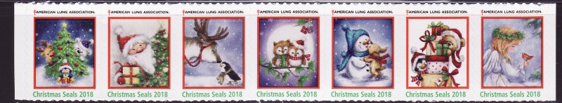 118-T1, 2018 U.S. Test Design Christmas Seals, As Required Strip of 7 Designs