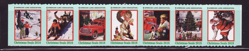 118-T2, 2018 U.S. Test Design Christmas Seals, As Required Strip of 7 Designs