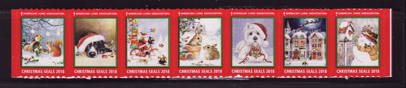 118-T3, 2018 U.S. Test Design Christmas Seals, As Required Strip of 7 Designs