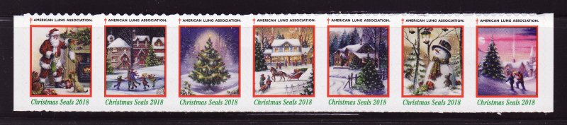 118-T4, 2018 U.S. Test Design Christmas Seals, As Required Strip of 7 Designs