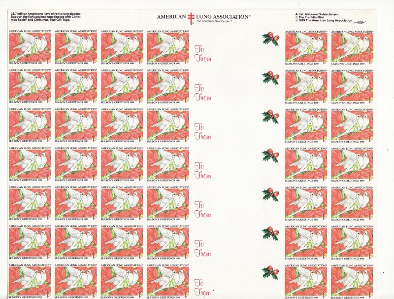 1990-1px1, 1990 U.S. National Christmas Seals, Imperforate Proof Sheet