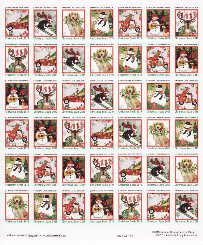 119-T1x, 2019 ALA Test Design U.S. Christmas Seals Sheet, R20-CSCS-4-08