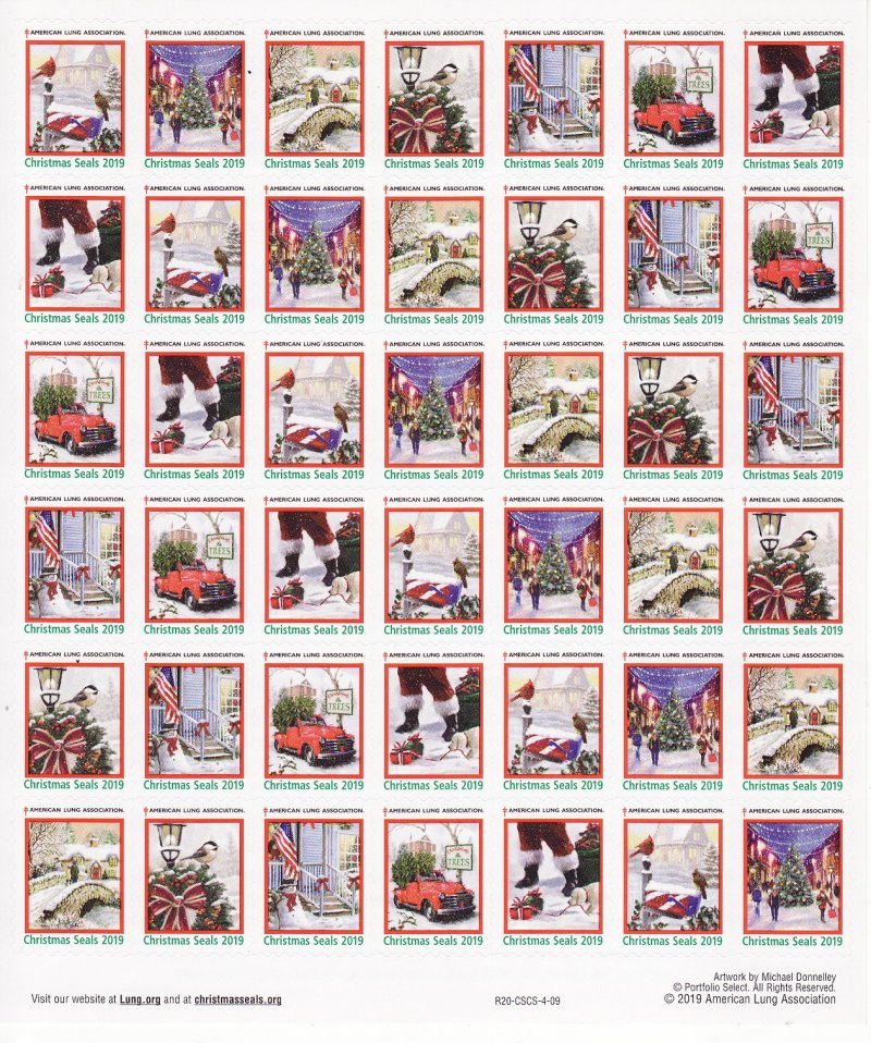 119-T2x, 2019 ALA Test Design U.S. Christmas Seals Sheet, R20-CSCS-4-09
