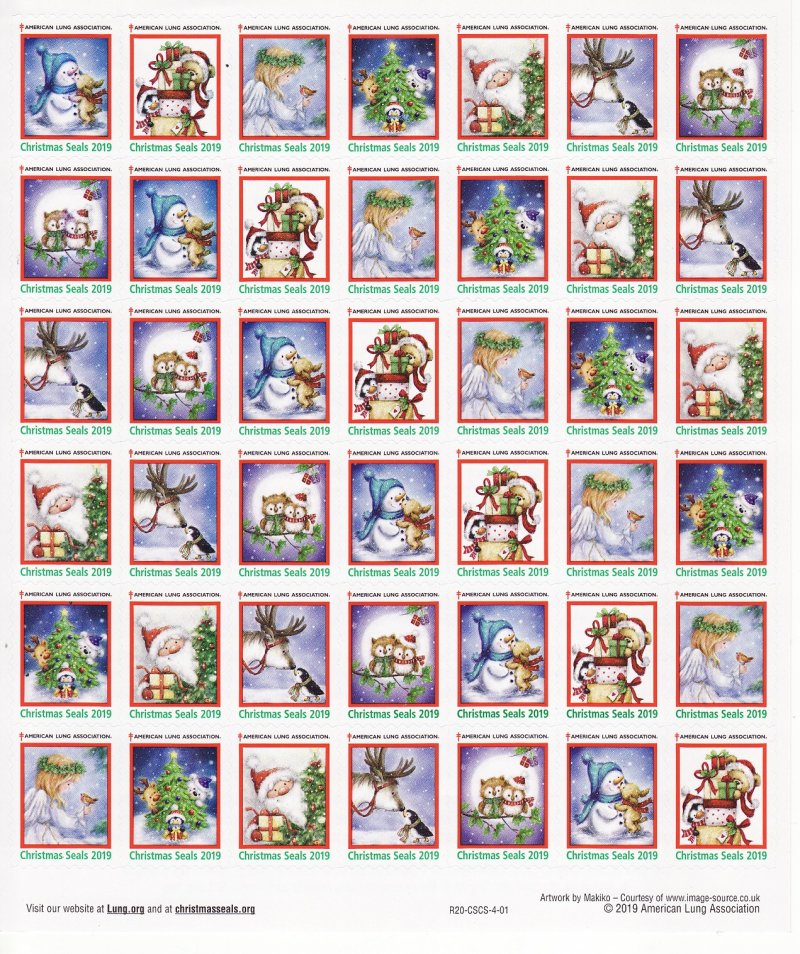   119-1x1 WX379 2019 ALA National Design U.S. Christmas Seal Sheet R20-CSCS-4-01