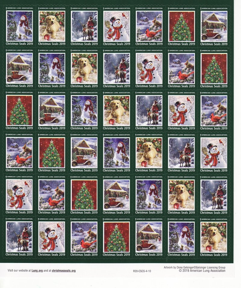 119-T3x, 2019 ALA Test Design U.S. Christmas Seals Sheet, R20-CSCS-4-10