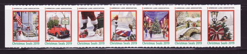 119-T2, 2019 U.S. Test Design Christmas Seals As Required Strip of 7 Designs