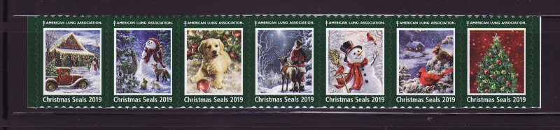 119-T3, 2019 U.S. Test Design Christmas Seals As Required Strip of 7 Designs