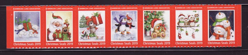 119-T4, 2019 U.S. Test Design Christmas Seals, As Required Strip of 7 Designs