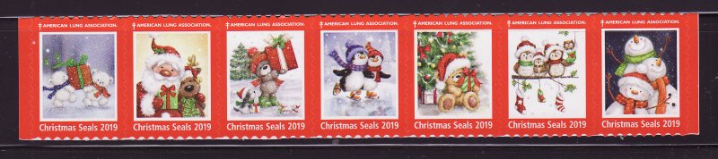 119-T4, 2019 U.S. Test Design Christmas Seals As Required Strip of 7 Designs