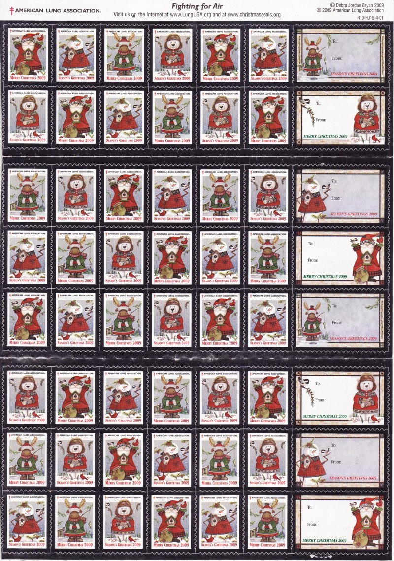 2009-1x4, 2009 U.S. Christmas Seals Sheet, R10-FU1S-4-01, reverse of sheet