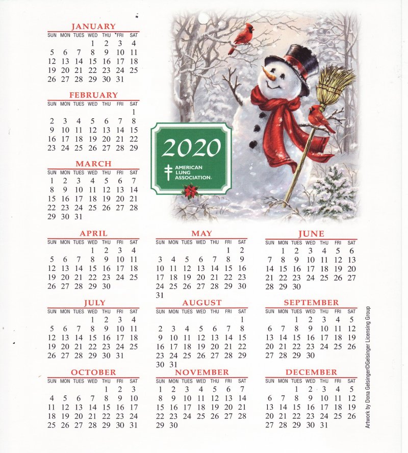 CL119-T3, ALA 2020 U.S. Christmas Seal Themed Calendar, FY20-Cal-10