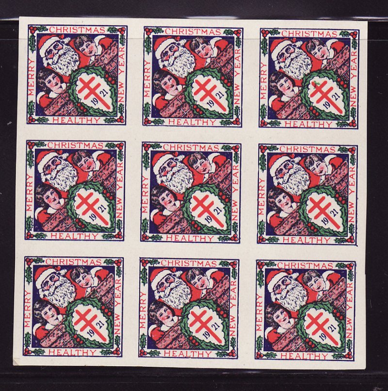  1921-3p, WX26a, U.S. Christmas TB Seals Imperforate Block, Type 3, flaw #47